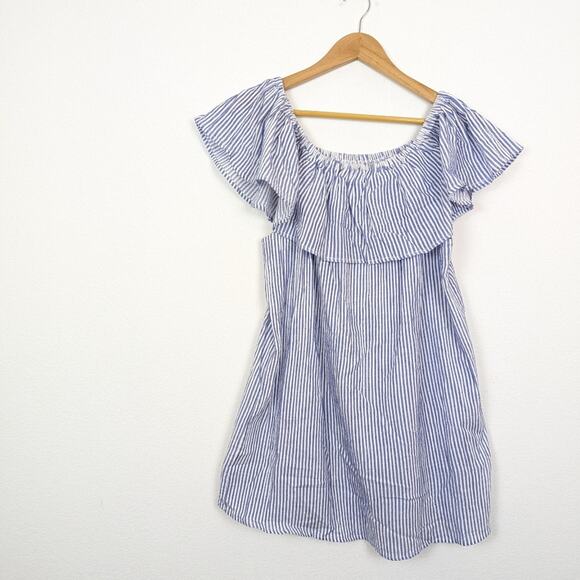 Bishop + Young Blue And White Striped Off-Shoulder Shift Dress Size M - Picture 3 of 8